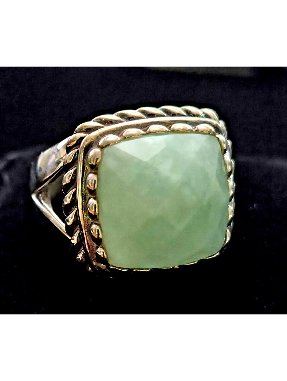 Chinese Jade Sterling Silver New Vision Ring Green Faceted Sz 9 QVC VTG 2008